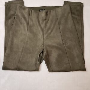 LOFT Women's Faux Suede Stretchy Leggings Pants Skinny Leg Tan Side Zip Size M
